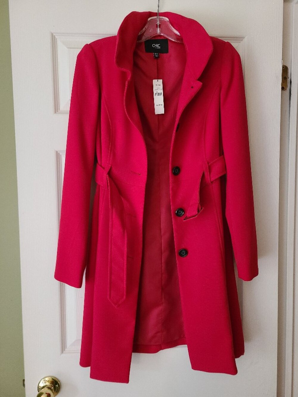 JACOB CHIC Red Belted Coat XS New With Tags